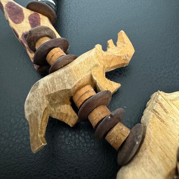 African Animal Necklace Flat Wood & African Beads, Zebra, Giraffe, Leopard, Lion - Picture 7 of 11
